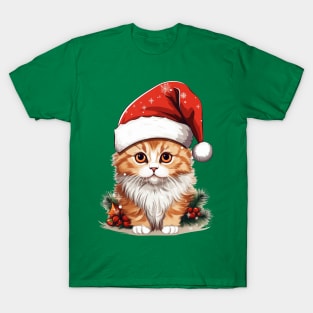 Orange Cat Wearing Santa Claus Christmas Hat T-Shirt